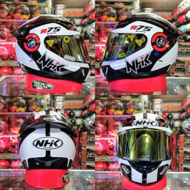 NHK HELM GP1000 MOTIF R75 WHITE RED BLACK PAKET GANTENG