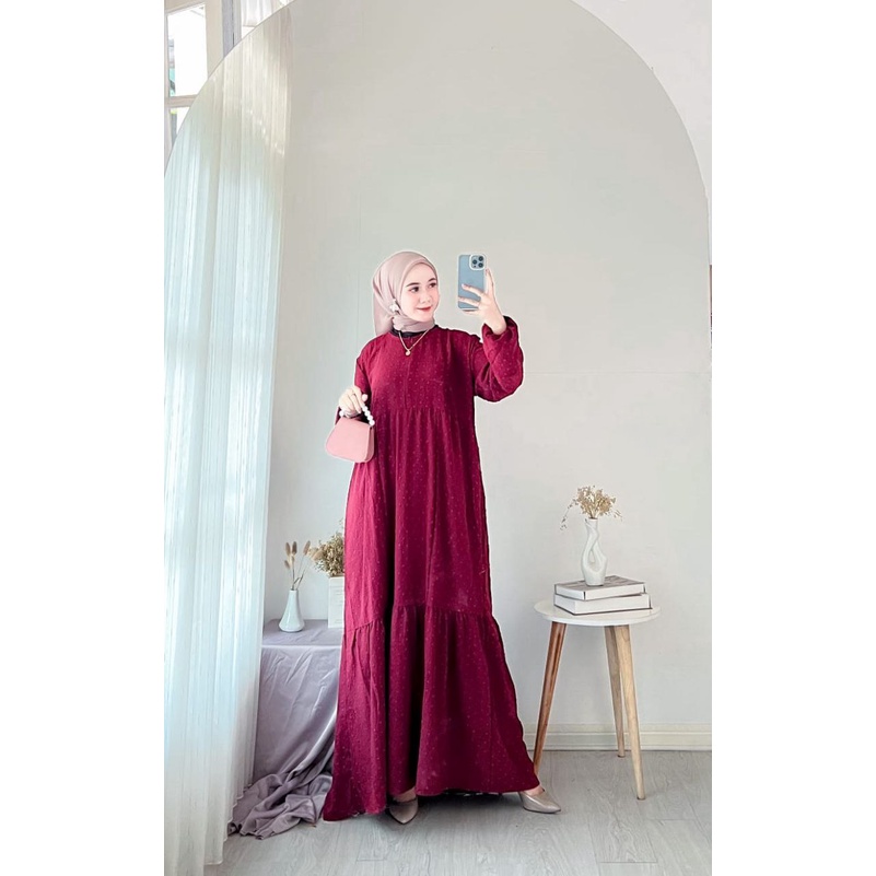 Anggi Gamis Wanita Crinkle Uragiri Premium Dress Wanita Lengan Panjang Karet Susun Baju Wanita Muslim Kekinian LD 170 cm