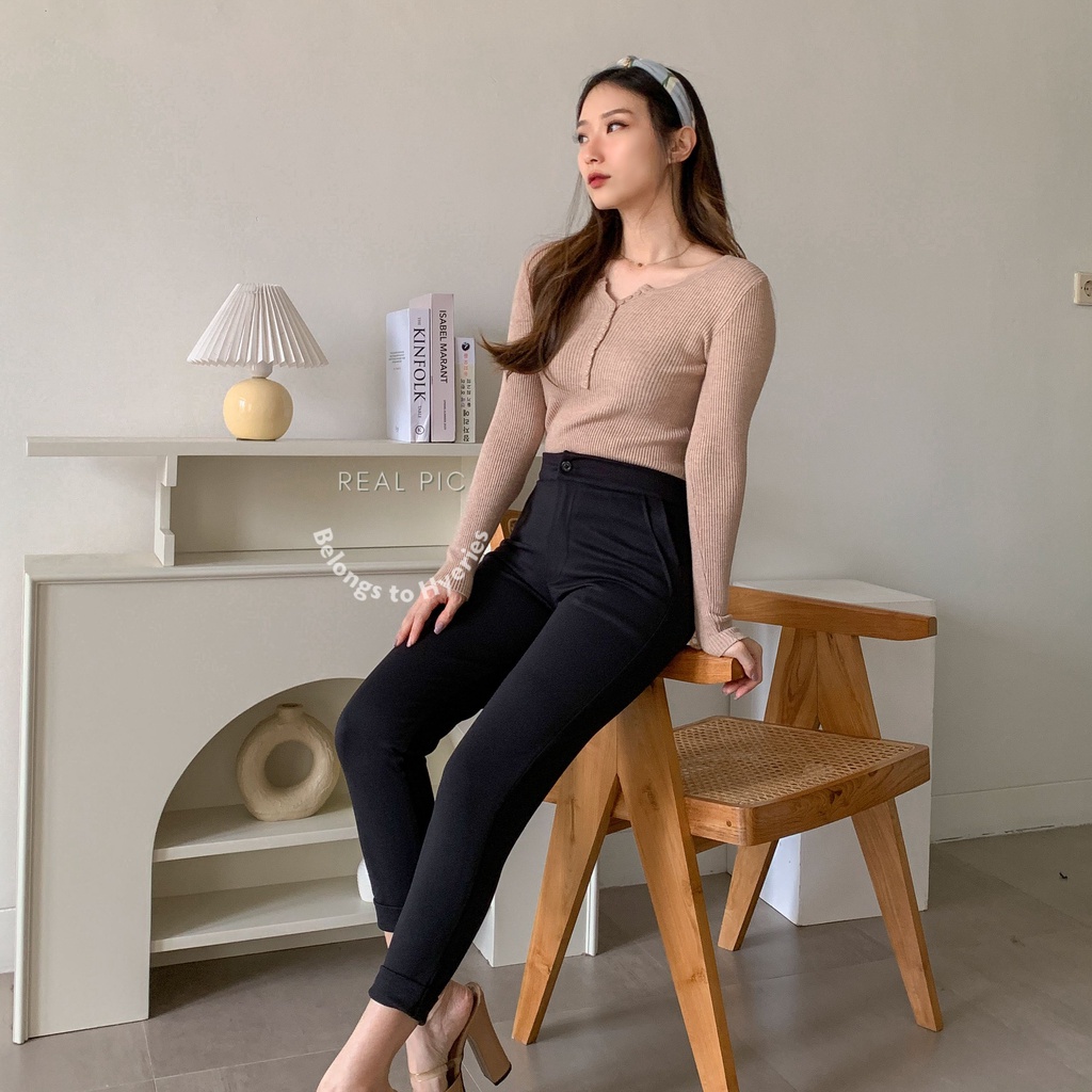 HYERIES COMFY ++ HA EUN Highwaist Pants / Celana Panjang Wanita /  Ankle Pants / Celana Ankle / Long Pants / Celana Kerja Wanita / Slim Fit Pants / Celana Kasual Wanita / Celana Hitam / Celana Pensil Wanita / Celana Scuba / Celana Korea