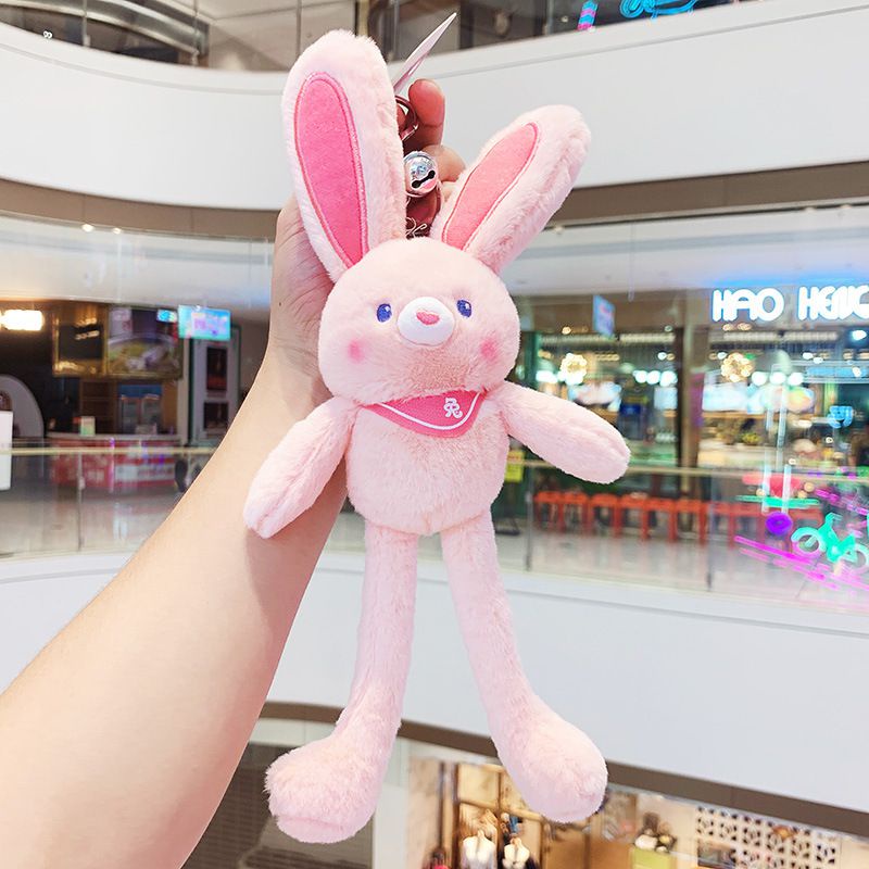 New Pulling Ears Rabbit Plush Doll Car Key Chain Soft Stuffed Toys Schoolbag Pendant Gifts for Girls