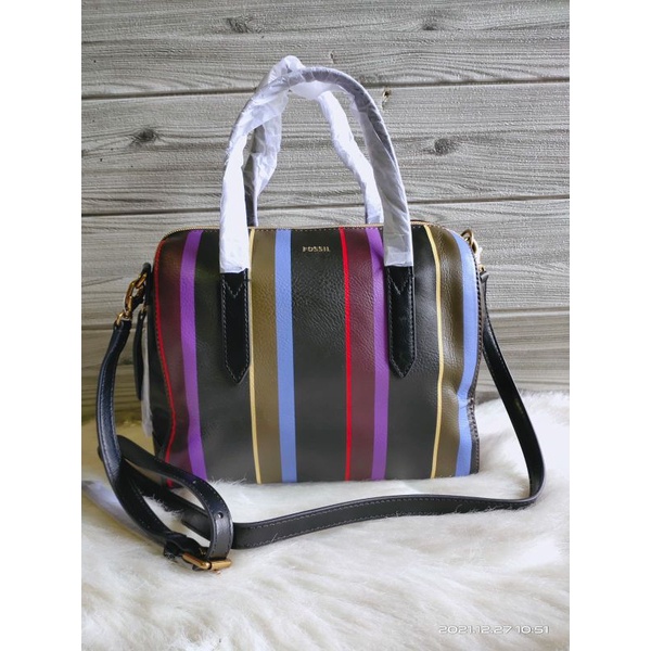 tas FOSSIL sydney satchel multi stripe black multi