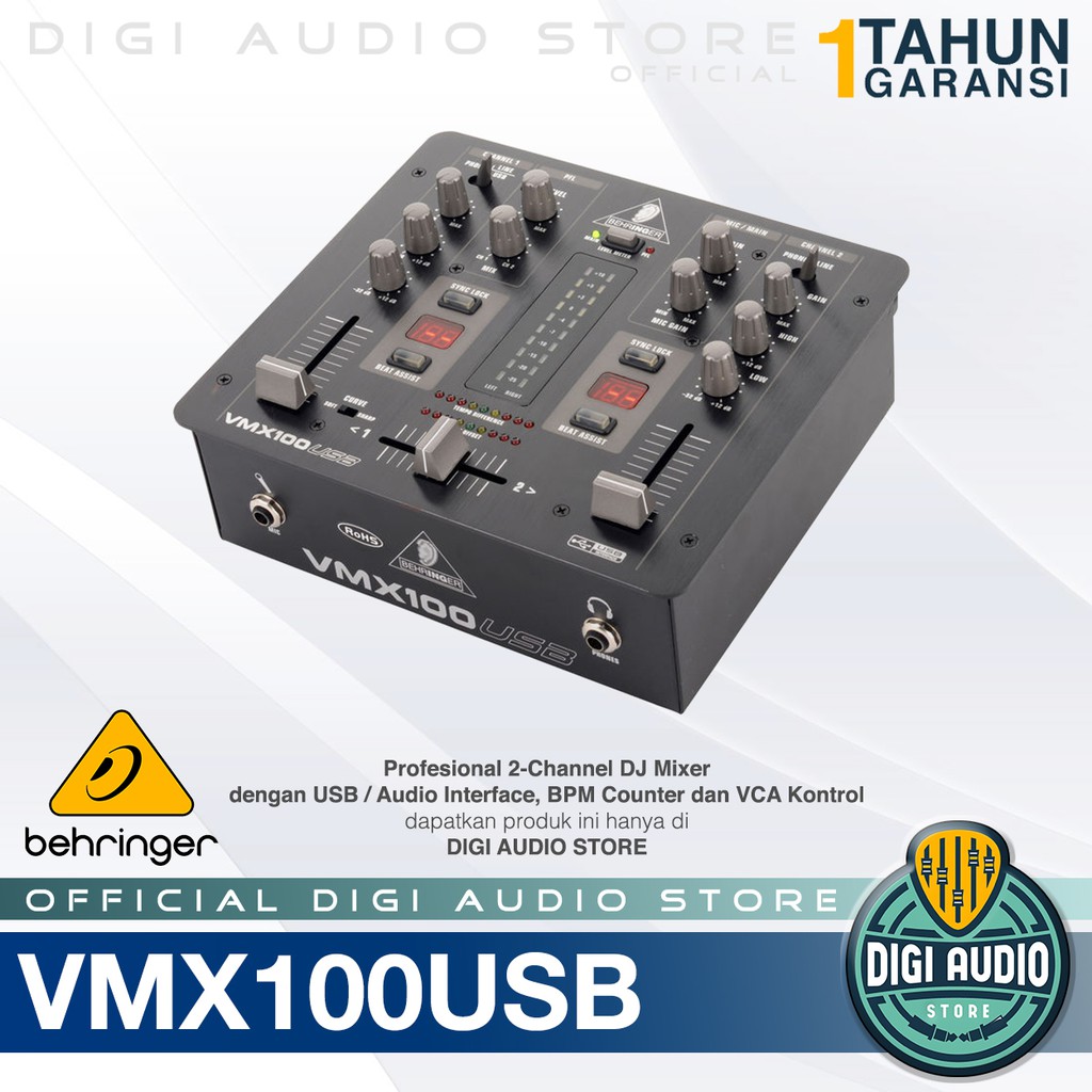 DJ MIXER BEHRINGER VMX100USB ( 2 Channel ) / Disk Jockey Audio Mixer