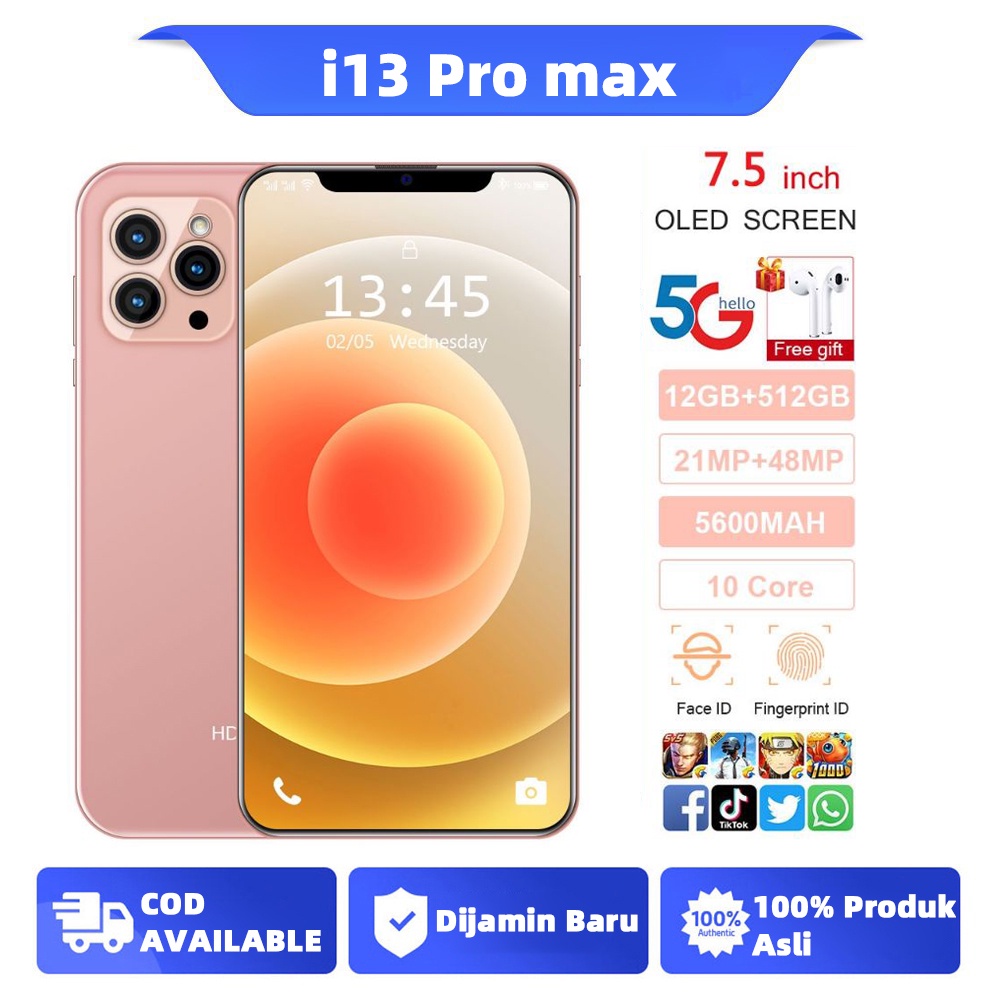 [Produk Baru HP] Ponsel Pintar Baru i13 Pro Max 7,5 inci HD Kamera Ponsel Android RAM 12GB + ROM 512GB Siswa Belajar Ponsel dual card dual standby gaming phone hp murah