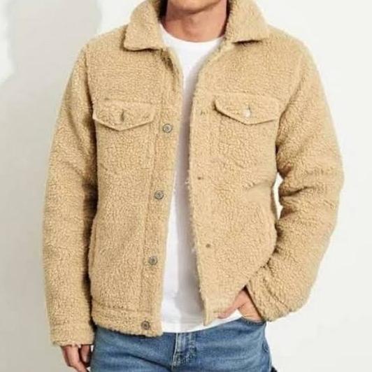 Hollister Sherpa Lined Trucker Beige Original Jaket Winter Dingin Pria Mawarangguna