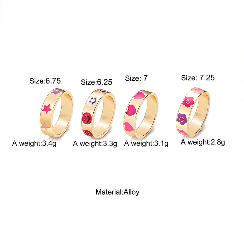 Fashion Sederhana Macarons Bohemian Kartun Cincin Cinta Smiley Bunga Bintang Seri Cincin Pasangan - olo