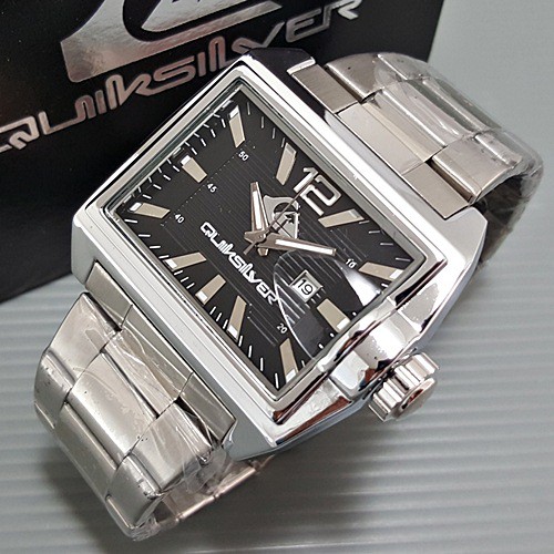 Jam Tangan Pria Cowok Quiksilver Segi Date Rantai Silver Hitam
