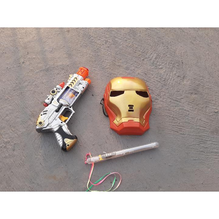 MAINAN SET TOPENG IRONMAN PISTOL LED NYALA SUARA GETAR IRON MAN SUPERHERO AVENGER