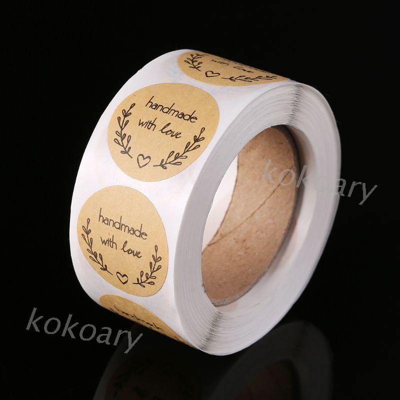 500pcs Natural Handmade With Love Kraft Paper Stickers Round Adhesive Labels Baking Stickers