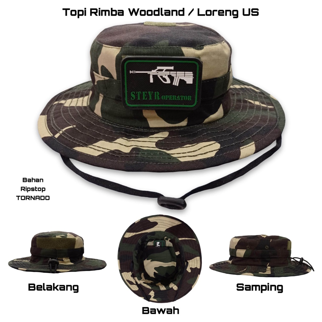 Topi Rimba Outdoor Tactical Loreng WoodLand Pria/Wanita