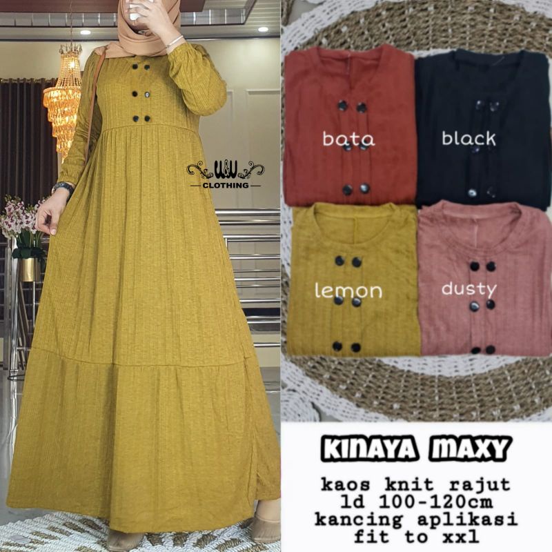 GAMIS DRESS HARIAN FALIA MAXY GAMIS WANITA BAHAN KAOS KNIT RAJUT IMPORT LD110-125cm FIT TO XL-Kinaya lemon
