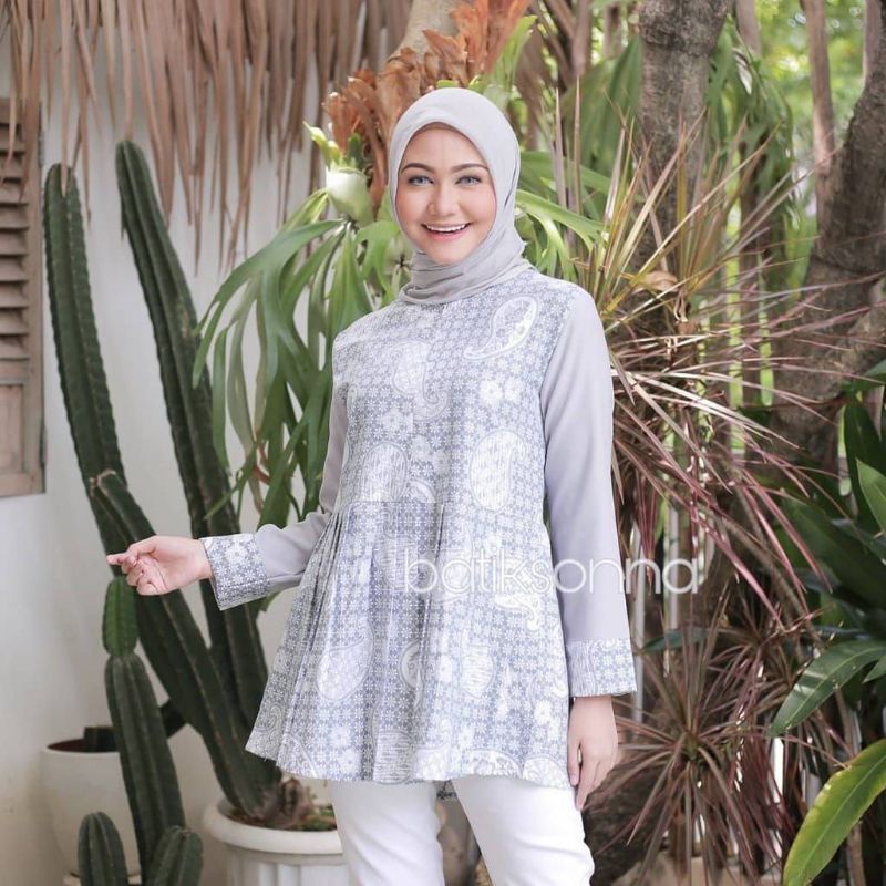 tey-17 Batik wanita ASJ SA HRB026 Kenongo Kemeja Tosca Pendek-Sonia putih