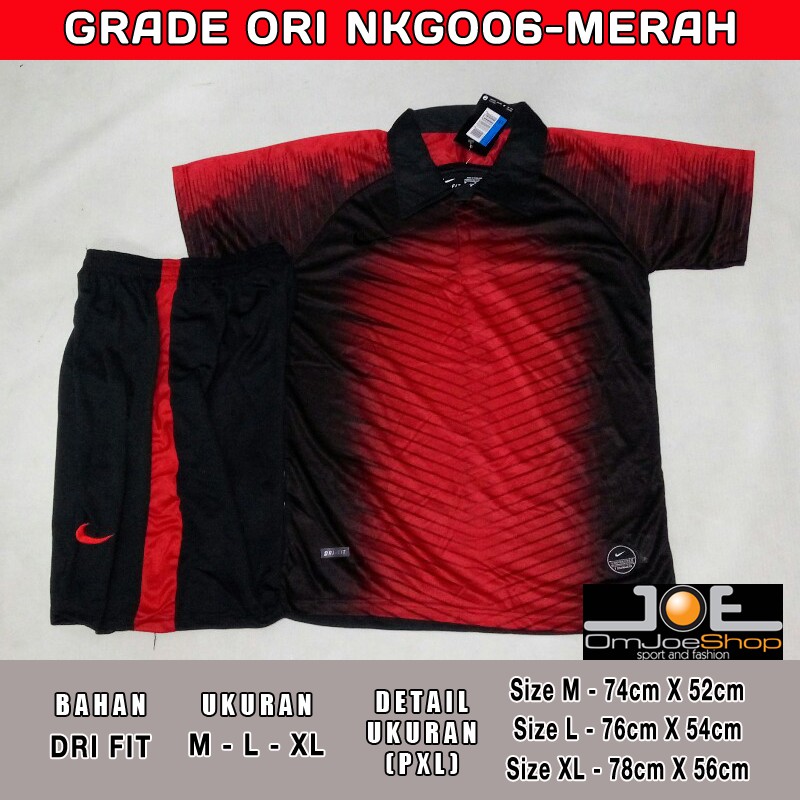 Setelan Bola Futsal GRADE ORI GO Nike NKGO06 Merah Kerah Kaos Jersey