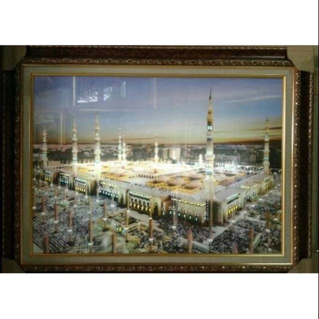 ( PROMO LEBARAN FREE FRAME ) hiasan dinding mekkah dan madinah lampu