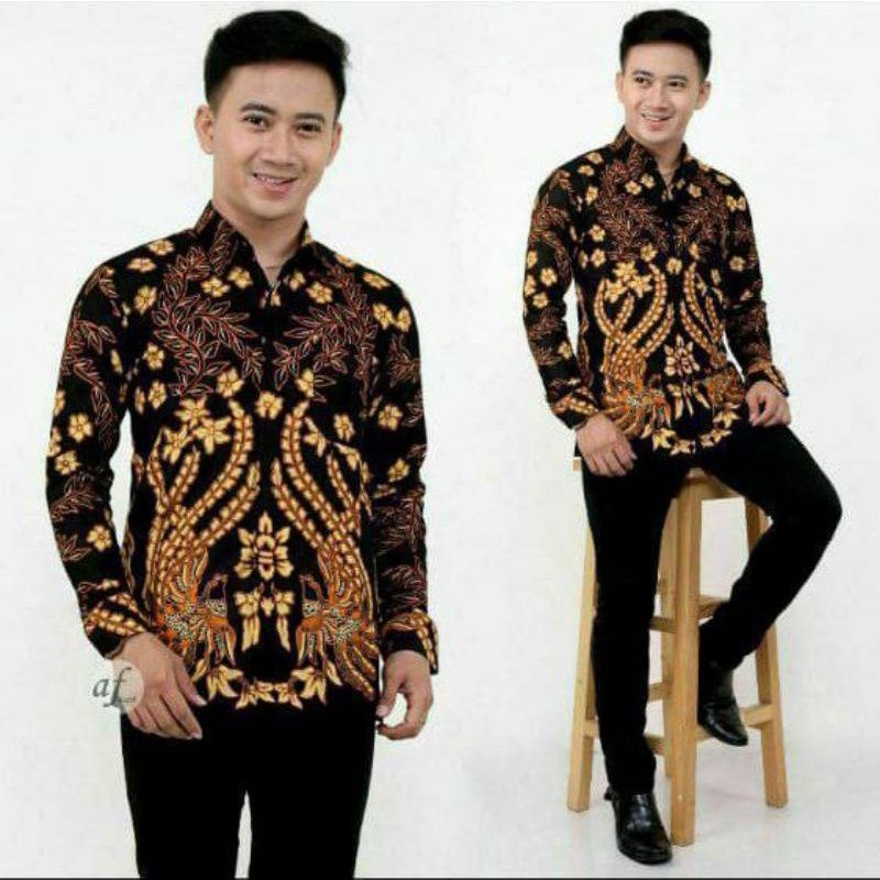 Kemeja batik pria dan kemeja batik anak usia 2 sampai 12 tahun warna coklat hitam kemeja pria jumbo big size