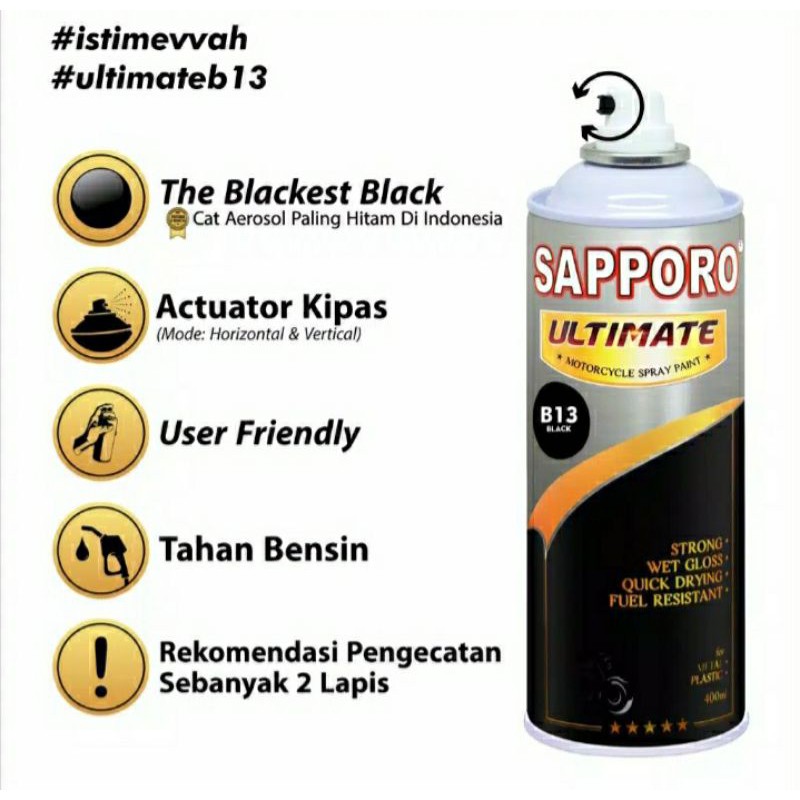 Cat Semprot Sapporo Ultimate B13 Black / saporo Hitam / Pilok / Pylox