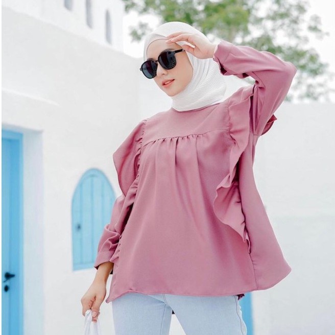 BLOUSE WANITA REMPEL / FELICE FRILL BLOUSE / KEYKO BLUS BALON / RIANA BLOUSE PUTIH BASIC / BLOUSE KOREAN STYLE