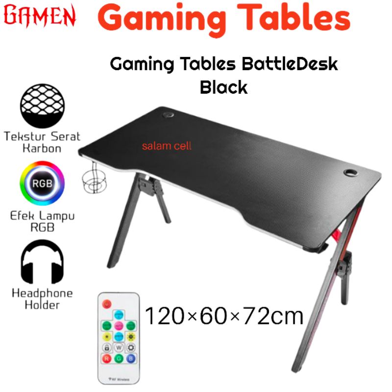 Meja Game GAMEN Gaming Table Battle Desk RGB Black / Meja Komputer / Meja Gaming E-Sport / Meja