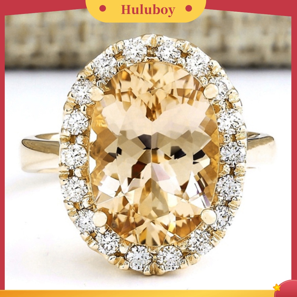 Hu Hu Hu Hu Hu Alat Bantu Pasang Kacamata♡ Cincin Wanita Hias Topaz Imitasi Bentuk Oval Untuk Hadiah Valentine