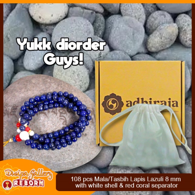 Tasbih / Mala Buddha 108 Batu Lapis Lazuli 8mm with white Shell