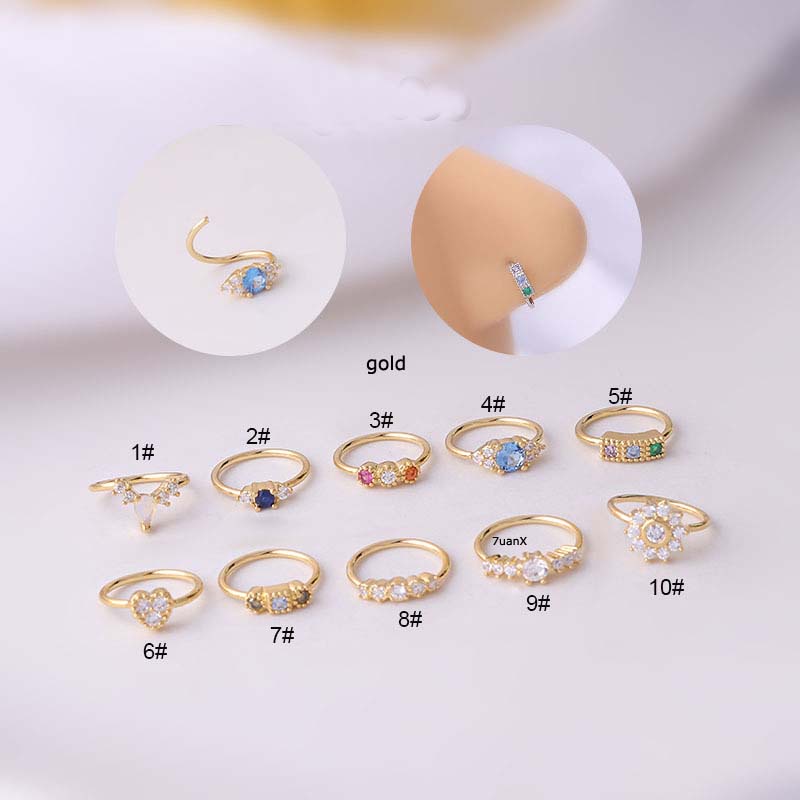 1pc Anting Tindik Hidung Tanpa Kunci Bentuk Hoop 8mm 20gauge Bahan Tembaga Hias Zircon