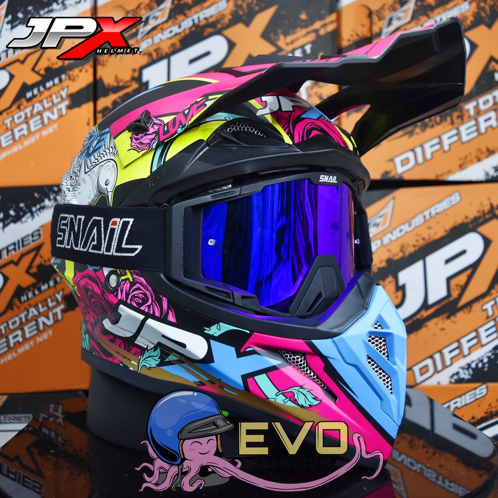 HELM JPX CROSS_FOX1 SERI X28 - BLACK DOFF + GOOGLE SNAIL (ONGKIR 2 KG) HELM JPX X28 MERPATI ORIGINAL HELM CROSS MERPATI HELM TRAIL UNGU MAGENTA HELEM JPX CROS JPX JPK HELM JPX TERBARU