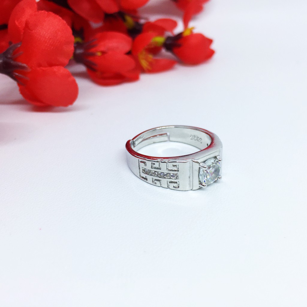 Cincin Silver Pria Wanita Ukir Solitaire Adjustable - BR532