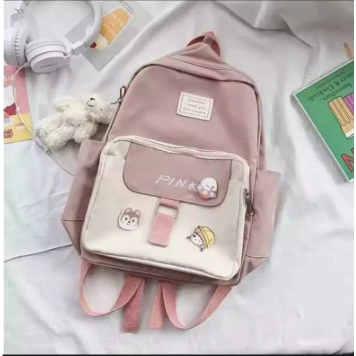 Tas Sekolah TK SD Ransel Anak Perempuan Backpack Wanita dan lakilaki-MILK TEA PINK