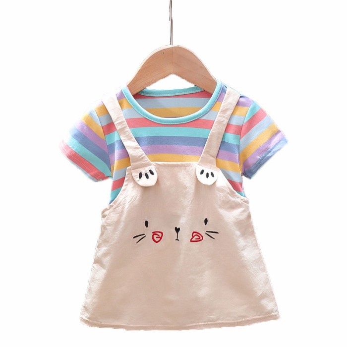 RAINBOY Setelan baju dress Kaos dan rok anak bayi lucu karakter imut - Rainbow, M