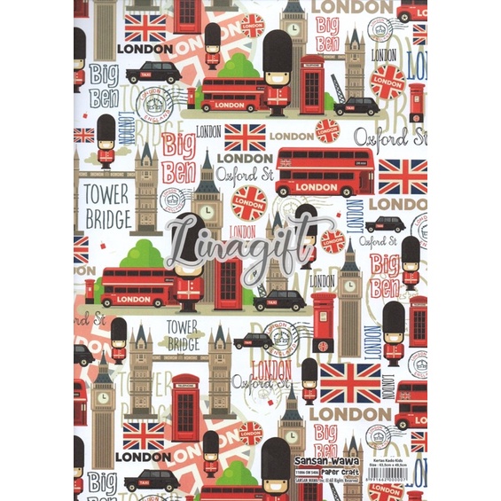 ( 5 Lembar ) LONDON SANWA - KERTAS KADO - GIFT WRAPPING PAPER SANSAN WAWA LONDON / PARIS WEDDING VINTAGE NIKAH CLASSIC ENGAGEMENT / BACKGROUND PHOTOGRAPHY