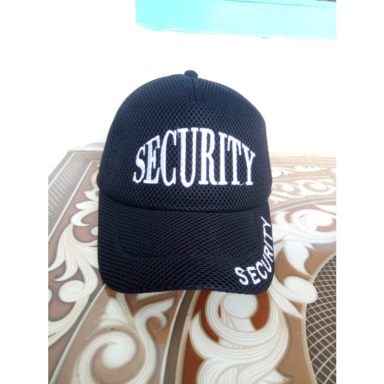 Topi Satpam Logo Tulisan "SECURITY" Hitam Polos Terbaru Keren/ Topi Satpam PDH PDL Jaring Double Mes