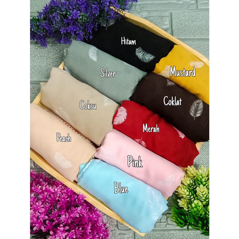 Hijab SegiEmpat Motif Bulu Ukuran Kurang Lebih  110 x 110 Cm Banyak Pilihan Warna