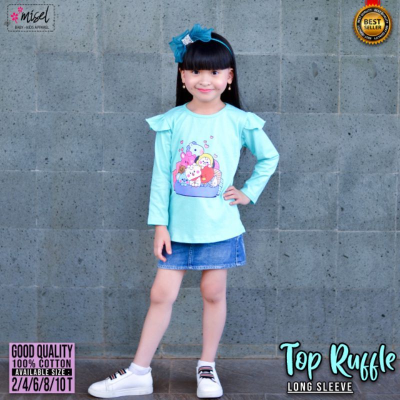 Kaos ruffle anak tangan panjang usia 2-9 tahun