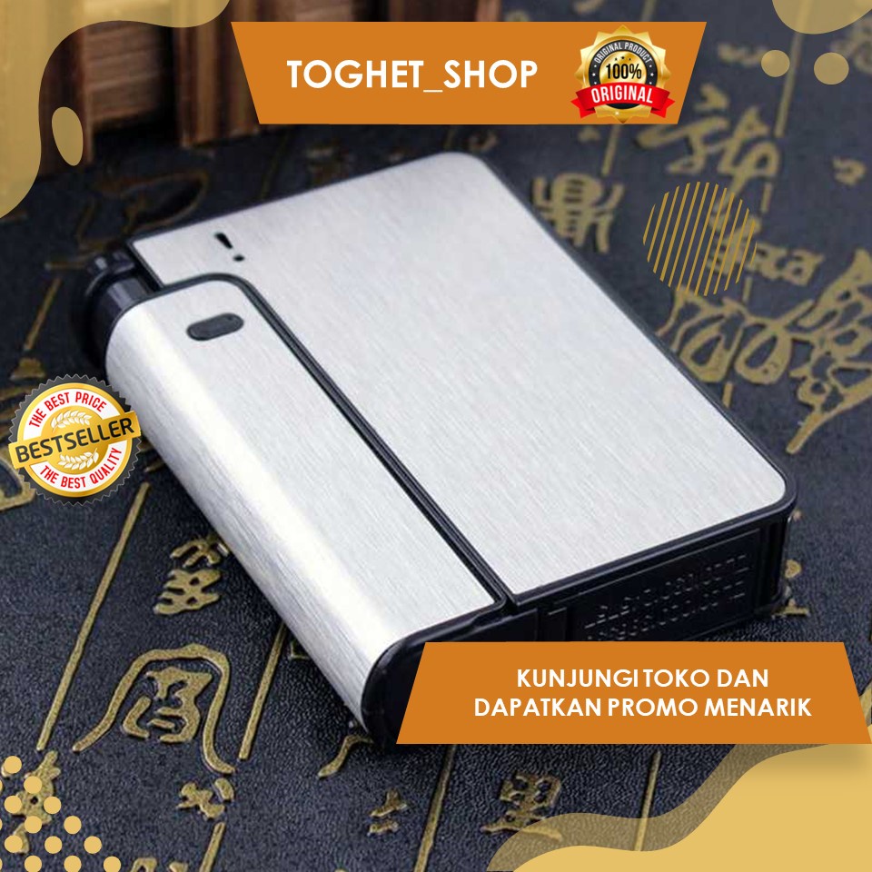 Kotak Rokok Case Dengan Lighter Korek Api Slot Kotak Simpan Rokok Bahan Plastik Lapis Metal Desain K