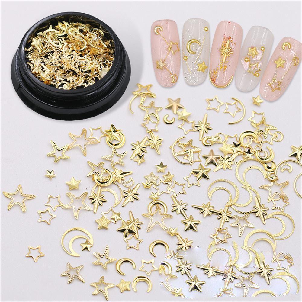 Lily Nail Sequin Gold DIY Tips Bintang 3D Flakes