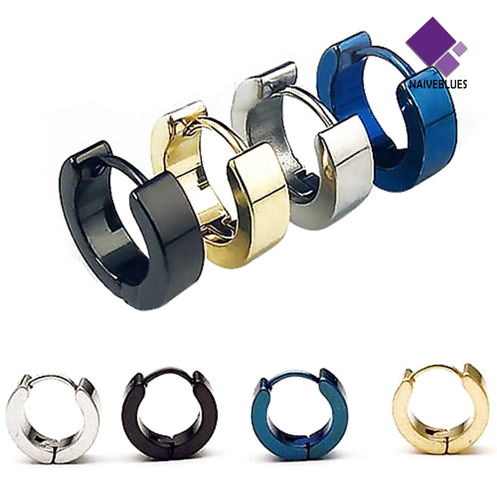 1 Pasang Anting Hoop Huggie Bahan Stainless Untuk Pria
