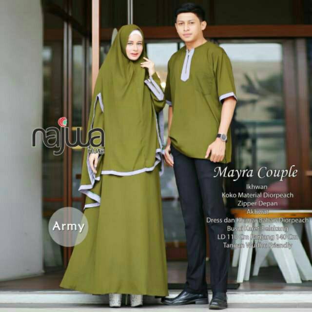 Mayra Couple Original Najwa Gamis Syari + Kemeja Material Diorpeach Premium