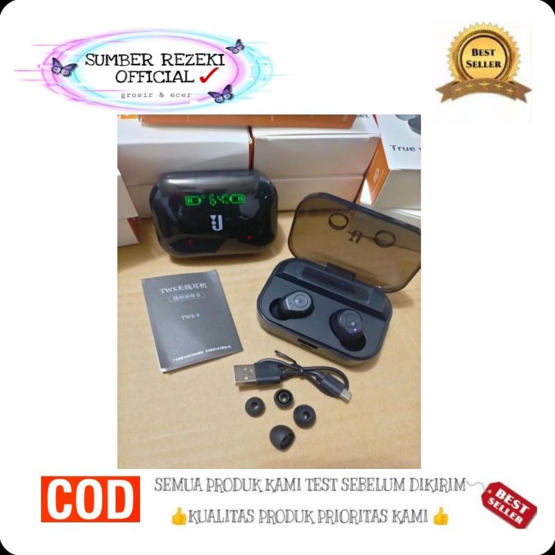 SR - Headset TWS 9 Headset Earbuds Inpods Bluetooth TWS 9 LED display Wireless Plus Bisa untuk Power