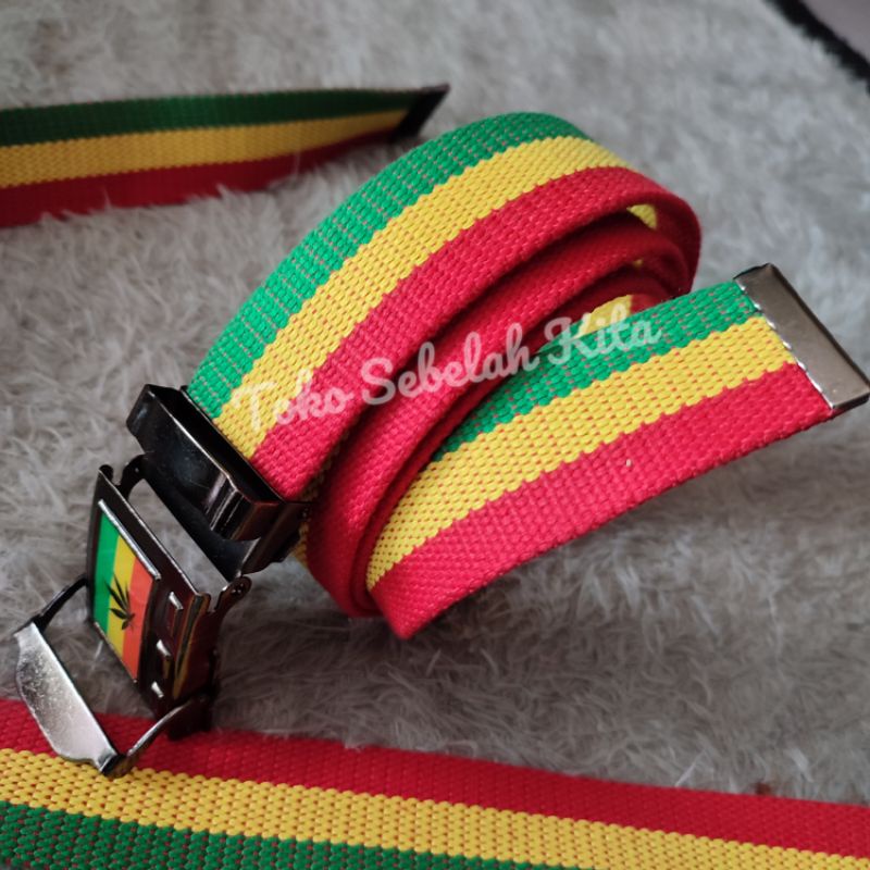 Sabuk Rasta | Ikat pinggang Rasta Jepit Spesial Edisi | Gesper Pria Kanvas Motif Rasta