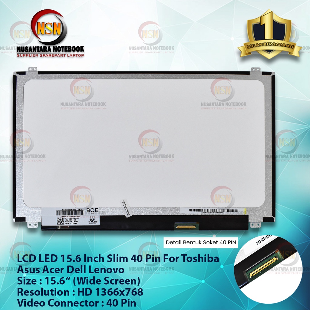 LED LCD Layar 15.6 Inch Slim 40 Pin For Toshiba Asus Acer Dell Lenovo