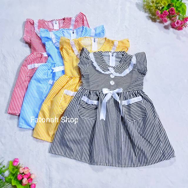 Dress anak cewek 1 2 tahun sailor japan baju anak renda strip salur saku bawah kanan kiri sailormoon