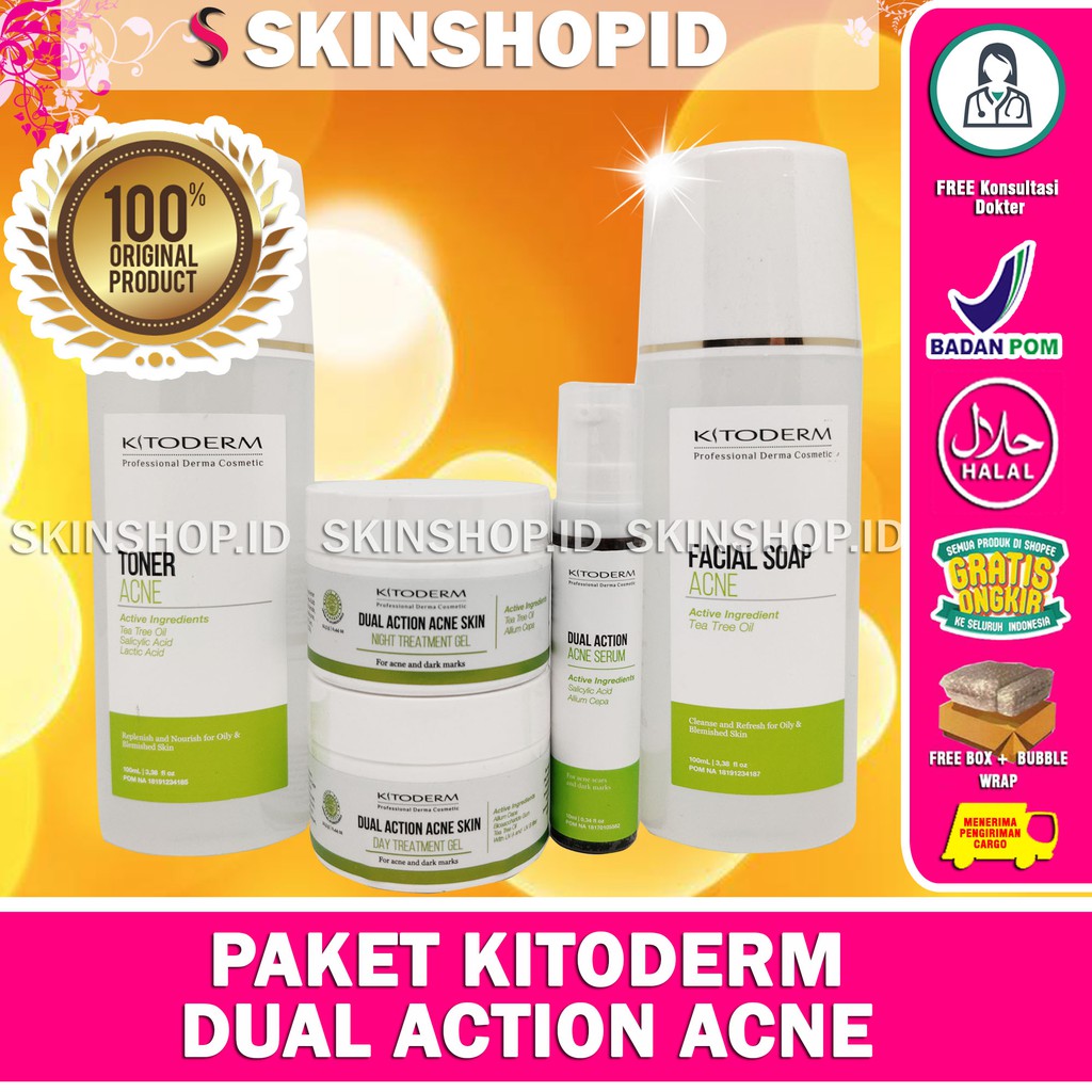 Paket Kitoderm Dual Action Acne Original / Paket Penyembuh Jerawat dan Penghilang Bekas BPOM Aman