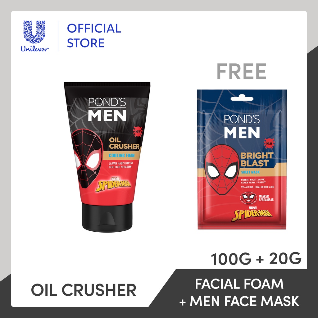 Pond's Men Oil Crusher Facial Foam 100 Gram Free Ponds men Bright Blast Sheet Mask 20 Gram