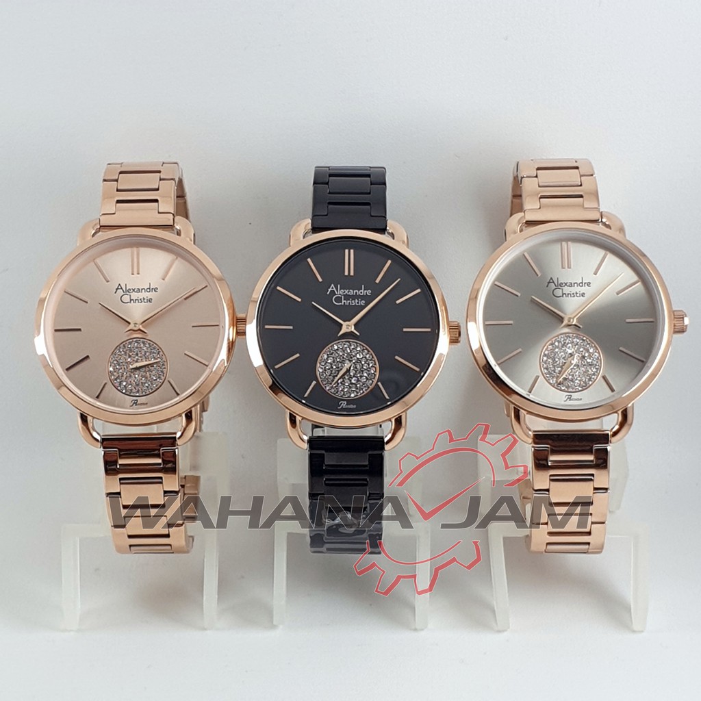 Alexandre Christie AC 2907 BS / Jam Tangan Wanita AC2907 Rantain Steel Cewek Rosegold Hitam Black