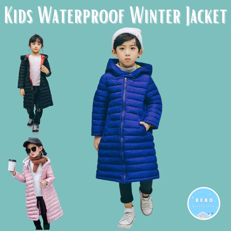 Winter Waterproof Long Jacket for Kids Puffer Coat Jaket Panjang Winter Anak Anti Air