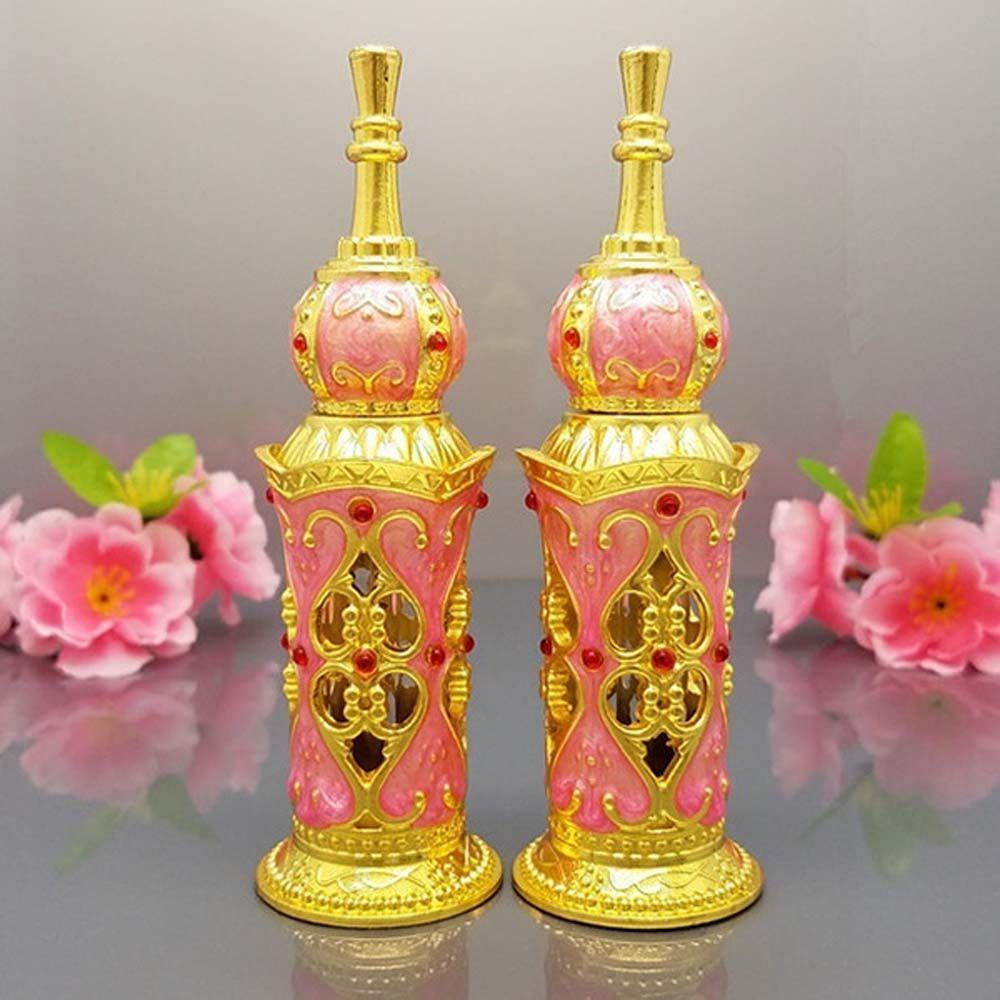 [Elegan] Botol Parfum Logam Gaya Arab Antik Gold Botol Isi Ulang Dengan Pipet Kaca Botol Kosong Wadah Minyak