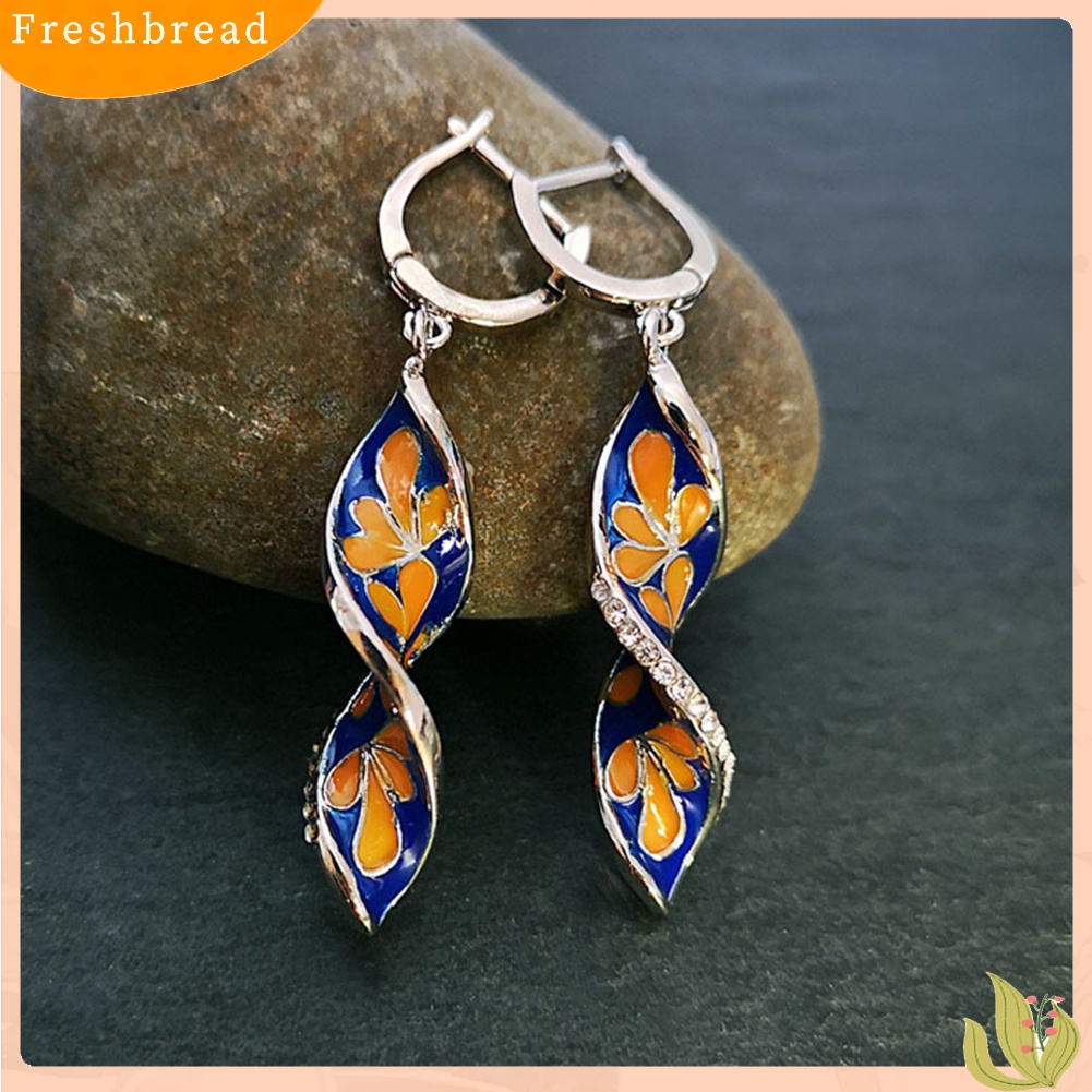 Terlaris Women Enamel Rhinestone Inlaid Plumeria Flower Spiral Dangle Huggie Earrings