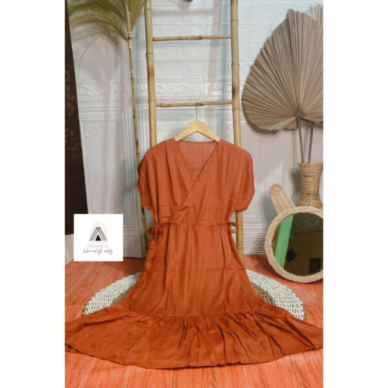 Daster Kimono Pendek || Daster Kimono Ruffle || Daster Kimono Polos || Dress Kimono || Daster ||-Teracotta