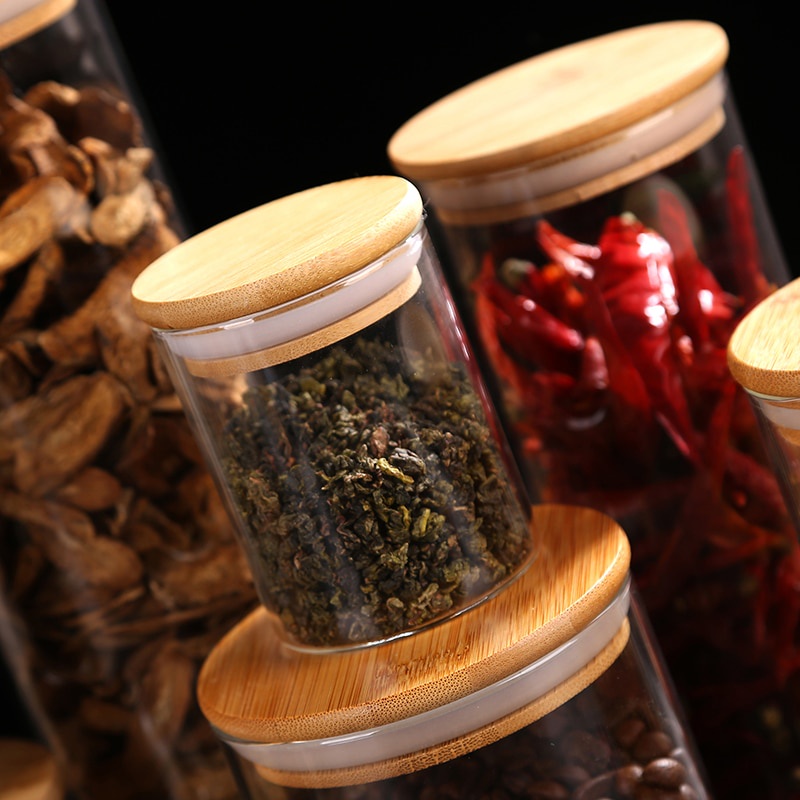 Toples Kaca kedap udara untuk Bumbu Rempah dan Makanan Topeles kue kaca bening kedap udara makanan ringan Penyimpanan Makanan Glass Storage Jar Kitchen Supplies Food Grade Moisture proof Transparent Glass Jar Sealed Jar Coffee Storage Container Tea Box