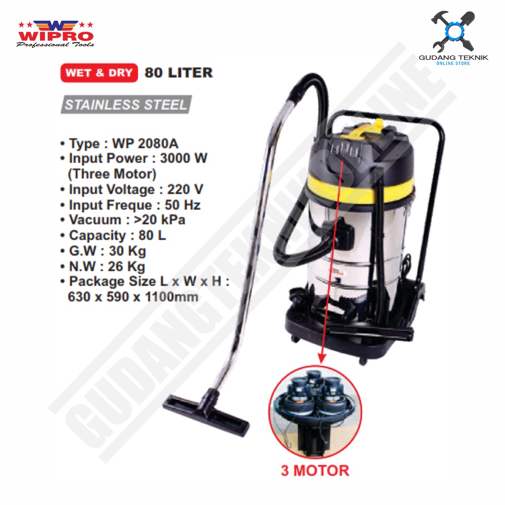 Vacuum Cleaner WIPRO WP-2080A / Vacum Vakum Sedot Debu WIPRO 80 Litter - Wet &amp; Dry  Fakum  WP2080A