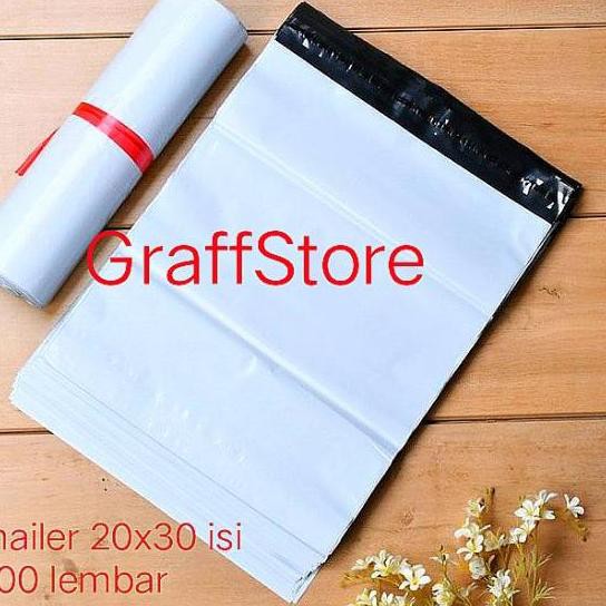 

JZT Plastik Polymailer 20x30 isi 100 pcs plastik amplop packing online shop putih mengkilap tebal «